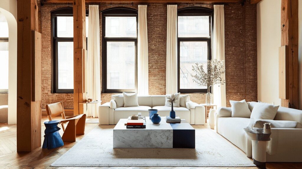 White area rug in bright living room