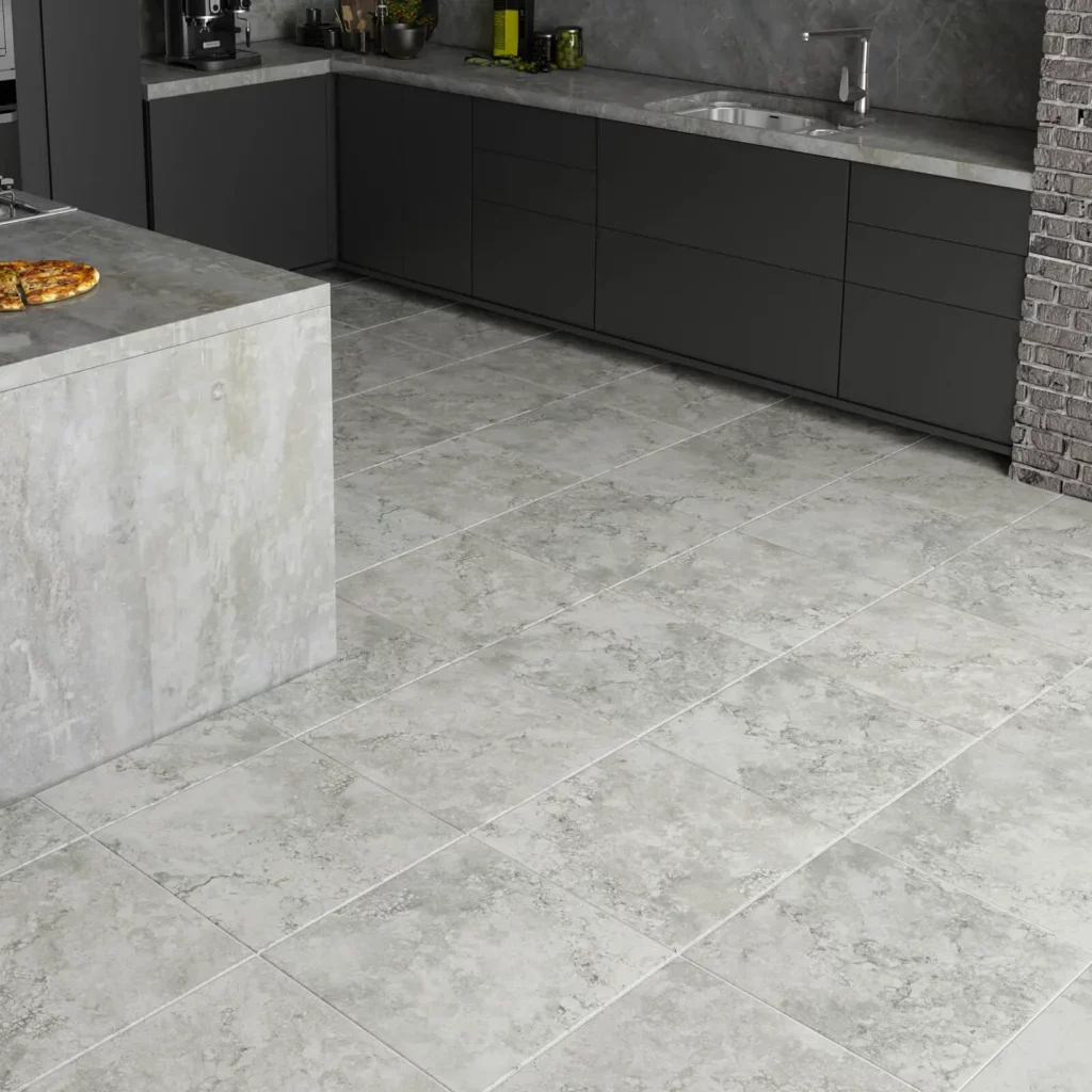 Light gray kitchen floor tiles