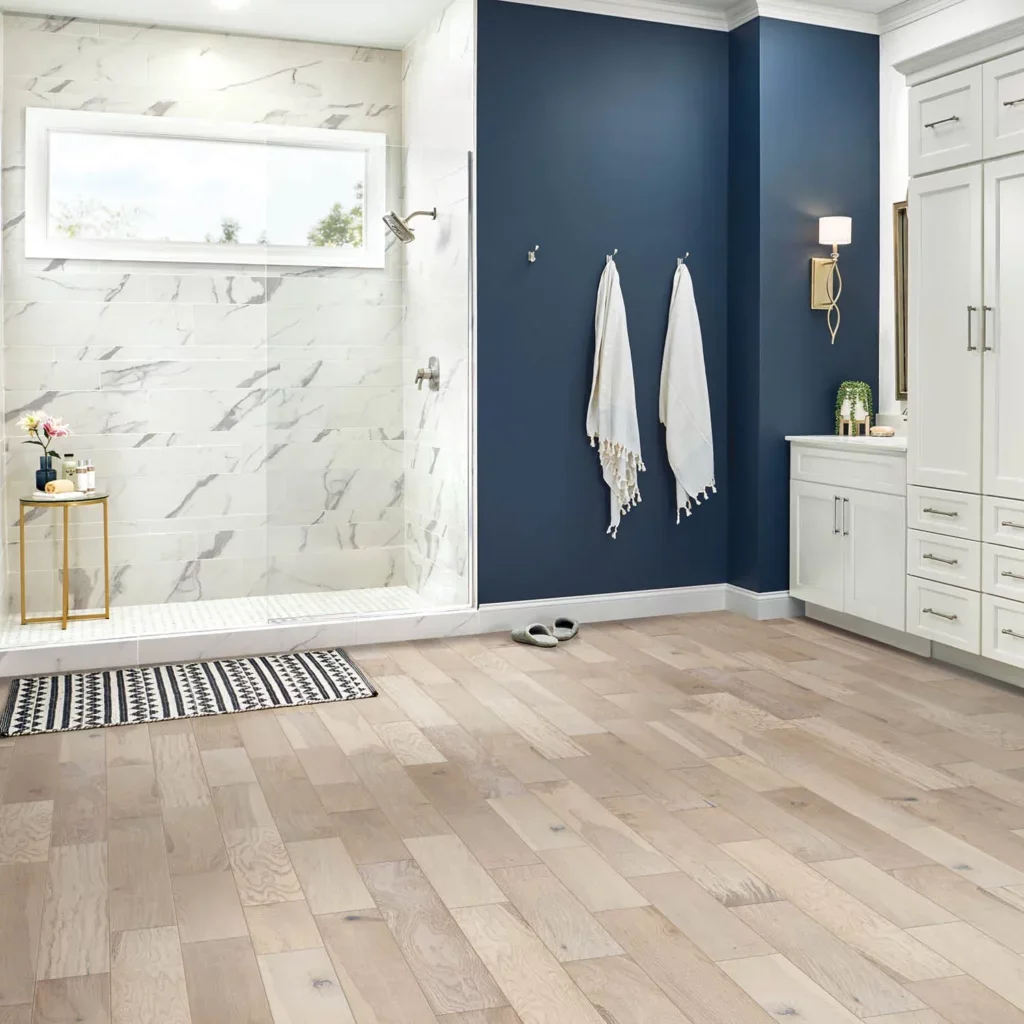 Wood look tile in the bathroom for waterproof & durable flooring