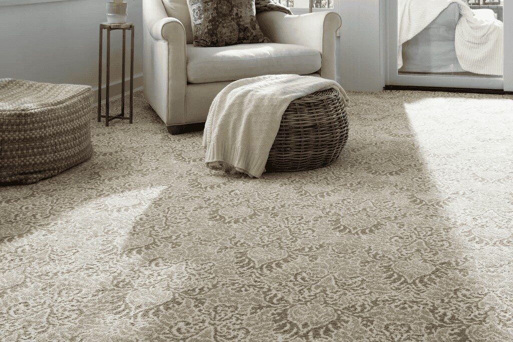Patterned carpet in living room